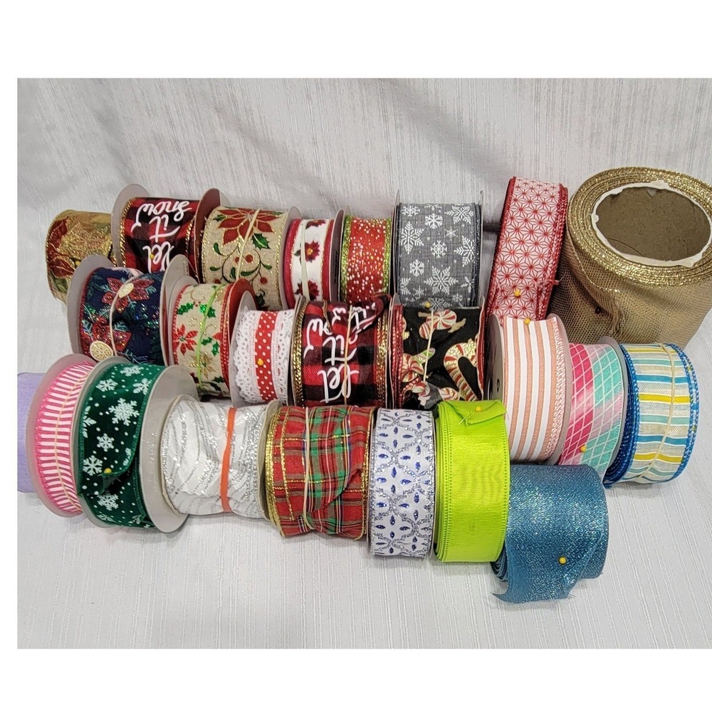 23 Rolls Assorted Decorative Ribbon Christmas Holiday Floral Crafting Wired Open